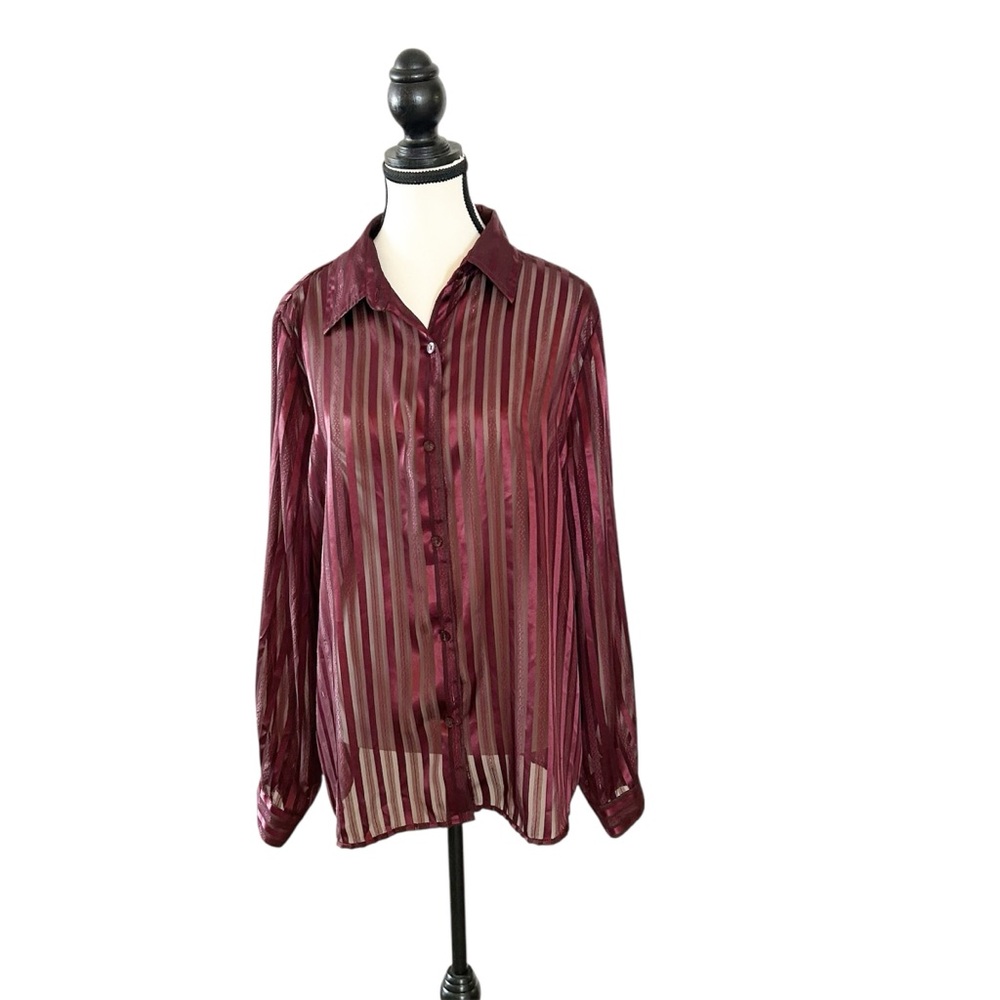 Vintage 90’s Jaclyn Smith Maroon Striped Shimmer Blouse Size X-Large